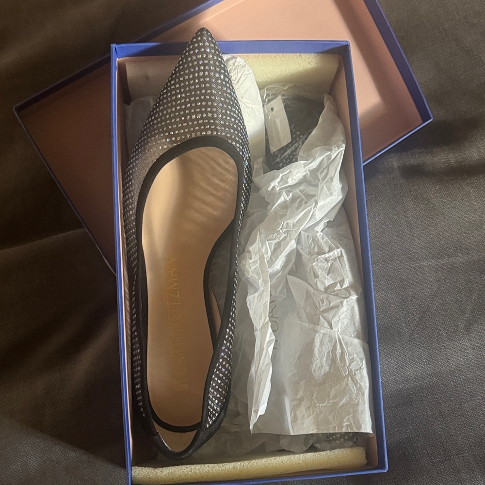 Stuart Weitzman Suede Sparkle Mesh Tasha Flats